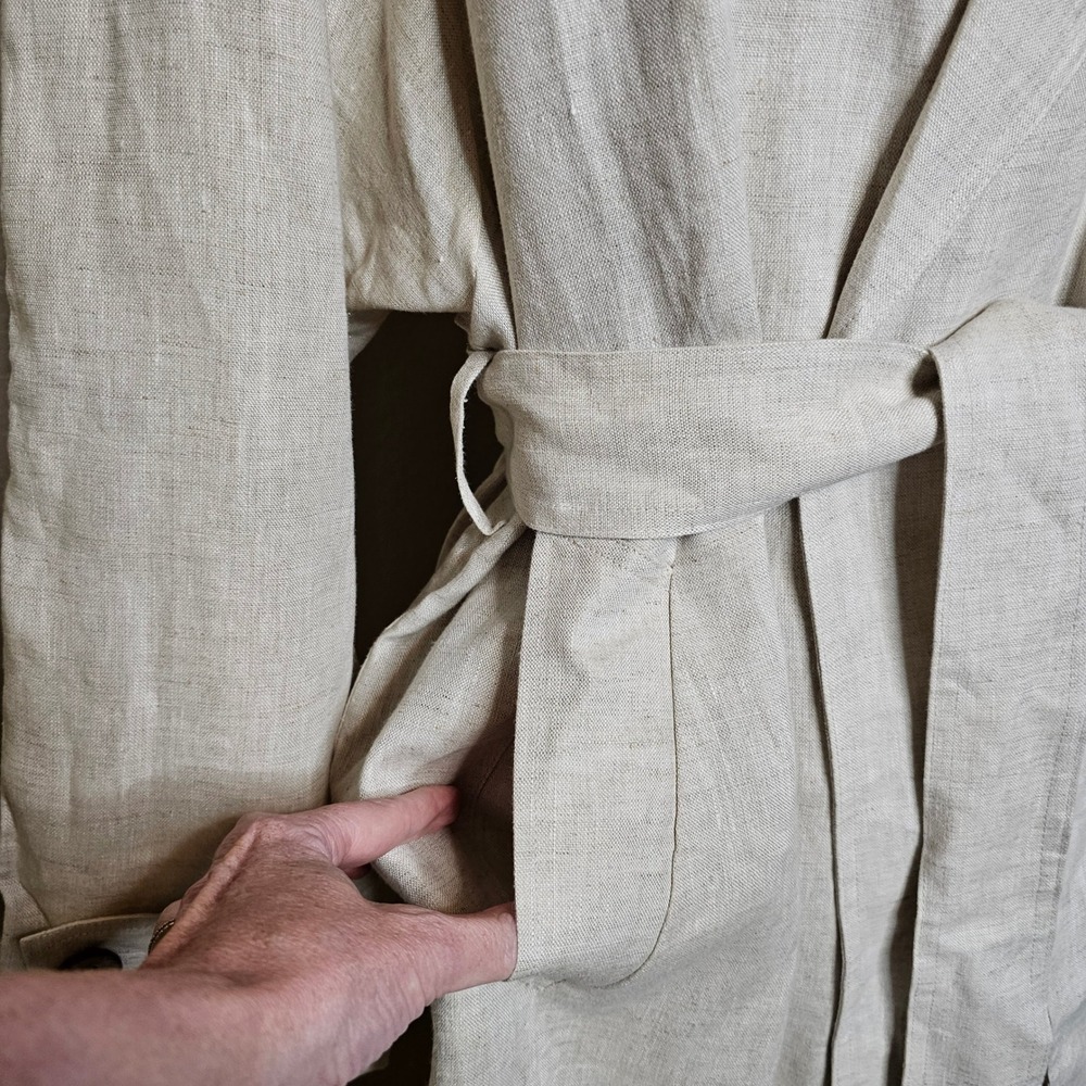 NWT Mango 100% Linen Trench Coat Oatmeal Beige Longline Belted Duster XS S M - Picture 4 of 13